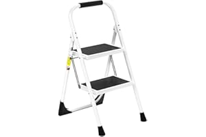 Step Ladder EFFIELER 2 Step Stool Ergonomic Folding Step Stool with Wide Anti-Slip Pedal 430 lbs Sturdy Step Stool for Adults Multi-Use for Household, Kitchen, Office (Matte White)