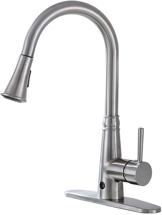 Amazon Com Enjoyshop Pull Down Single Handle Brushed Nickel Kitchen Faucet Metal Wire Drawing Color Versatile Spray Head Home Kitchen