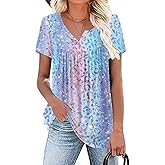Rainoop Womens Summer Plus Size Tops Blouses Short Sleeve Shirts Lace Pleated Tunic Tops M-4XL