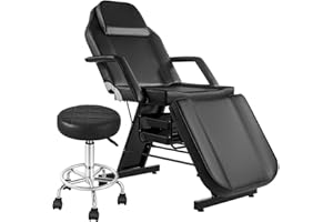 Dangvivi Tattoo Chair for Client with Stool, Tattoo Bed Table with Storage Baskets, Facial Chair Esthetician Bed, Height Adjustable Lash Table Armchair for Eyelash Extensions