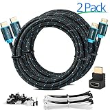 Maximm High-Speed HDMI 2.0 4K Nylon Braided Cable, 12 Feet, 2-Pack (Includes Cable Clips, Ties and Right Angle Adapter)