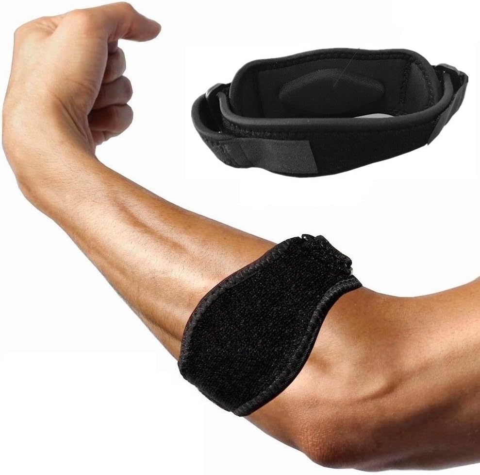 Tennis Elbow Support Brace with Compression Pad - Pain Relief and Support for Golfer's and Tennis Elbow, Epicondylitis, Tendonitis. Excellent Fit and Weather Resistance (Black)