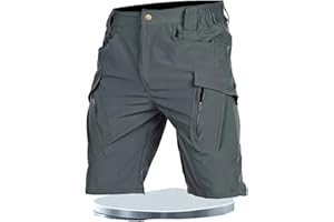 Men's Outdoor Quick-Dry Breathable Multi-Pocket Work Shorts - Elastic Waistband Lightweight Shorts for Hiking and Fishing
