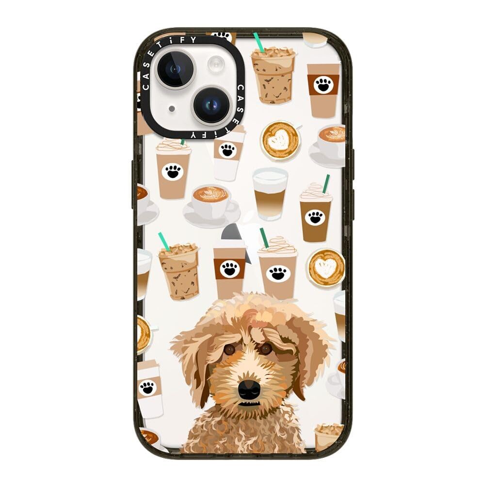 CASETiFY Impact Case for iPhone 14 [Slim / 8.2 ft. 4X Military Grade Drop Protection/Wireless Charging Compatible] - Poodle Coffee - Clear Black Image
