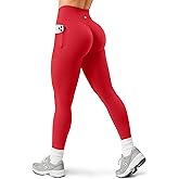 Sogetdo No Front Seam Leggings with Pockets for Women High Waistd Buttery Soft Stretchy Workout Gym Yoga Pants S805-Scarlett Red-L