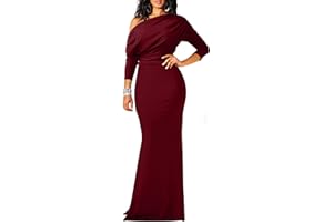 YMDUCH Women's Sexy Elegant Long Sleeve Off Shoulder Bodycon Long Evening Formal Dress
