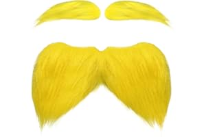 Luvfamday Yellow Mustache and Eyebrows Cosplay Costume Accessories Funny Party Favors Men Women (Yellow Mustache and Eyebrows)