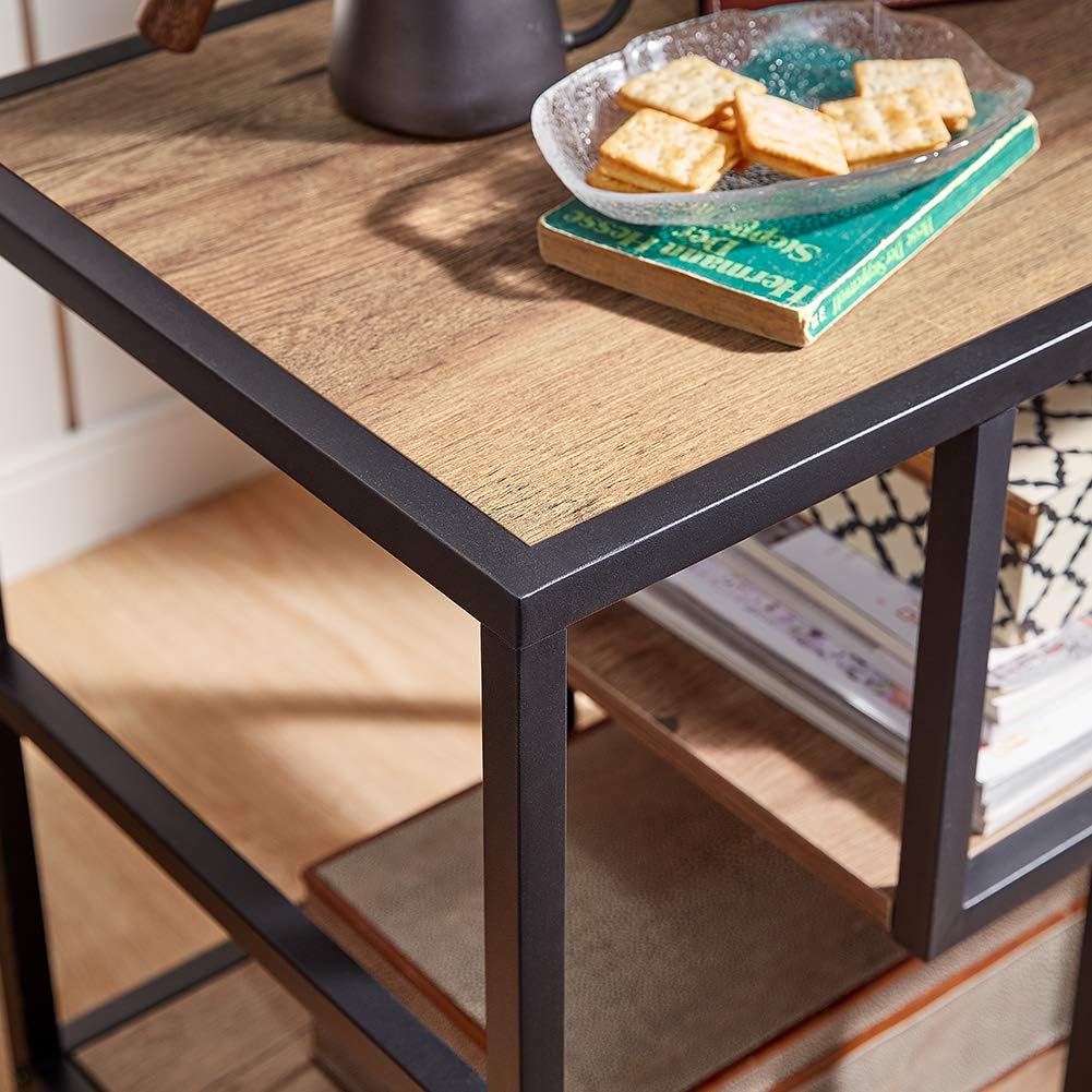 Linsy Home Industrial Side Table, 3-Tier End Table with Storage Shelf, Wood Look with Metal Frame, LS209J1-A: Kitchen & Dining
