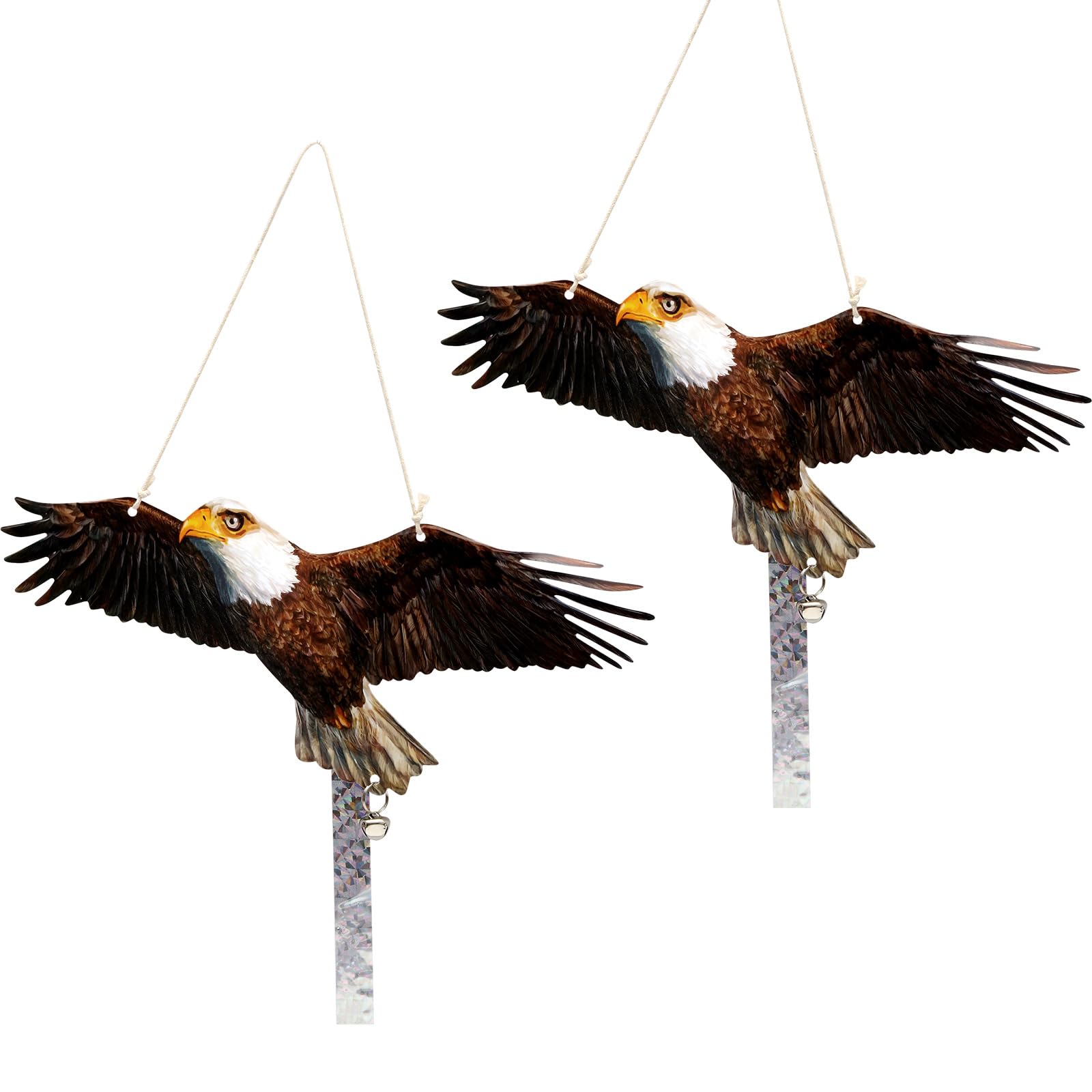 Kungfu Mall Bird Scarer, 2PCS Fake Owls to Keep Birds Away, Reflective Owl Hanging Decoration, Dual-Side Printed Raster Fake Eagle to Keep Birds Away from Garden Patio Windows