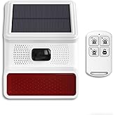 PGST Solar Motion Alarm,Outdoor Siren Detector with Flashing Light,IP65 Waterproof,Remote Control,11 Sound Switching Options,120dB Loud Noise Maker for Home,Farm,Yard,Garden,Fish Pond,Driveway