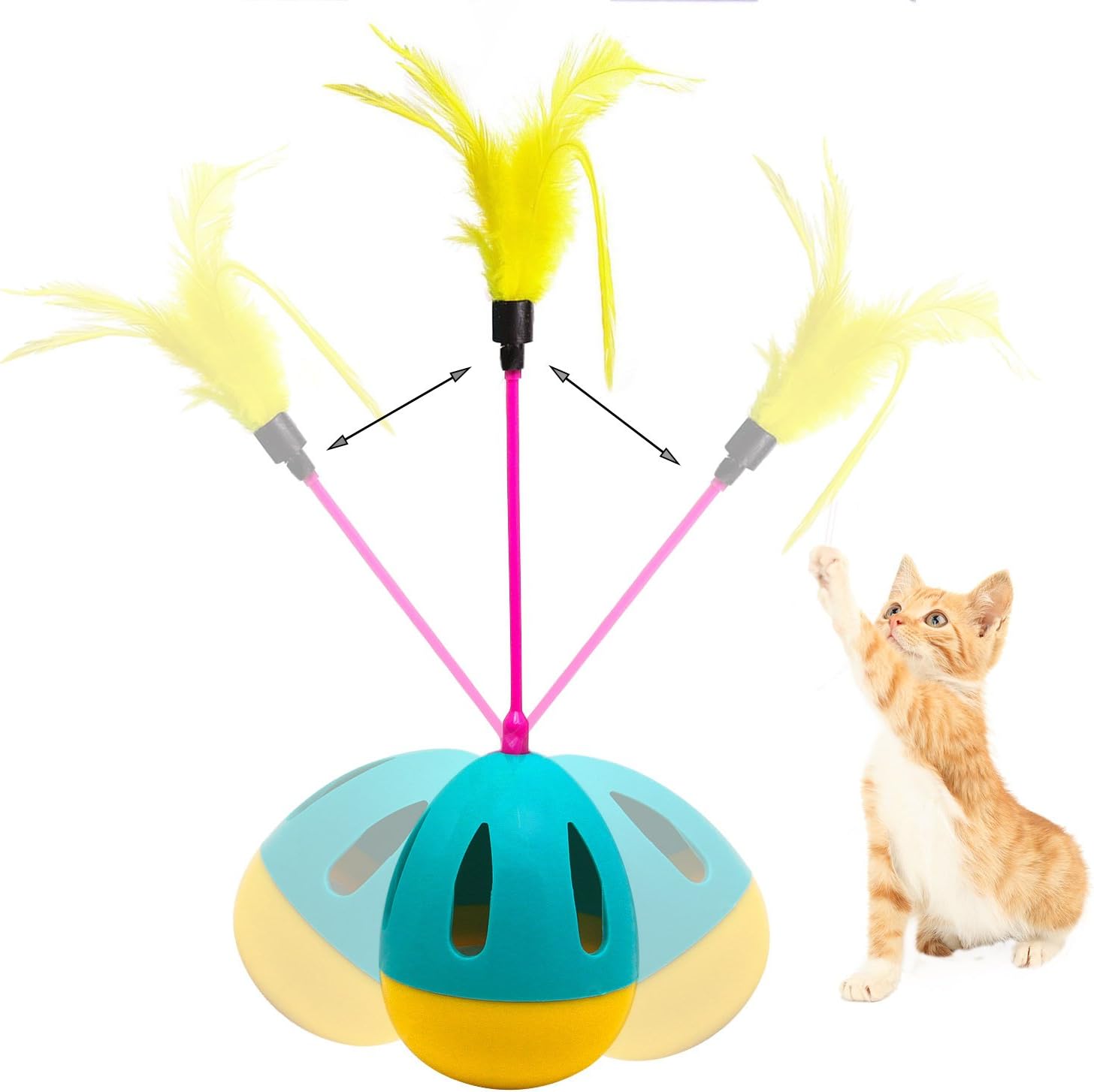 Tinya Mall Feather Whirl Cat Balls Tumbler Kitten Toys Interactive Teaser Wands Chase Ball Tumbler With Feathers
