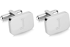 18K White-Gold Plated Initial Engraved Stainless Steel Men’s Cufflinks With Gift Box -Personalized Alphabet Letter’s A-Z By Lux & Pair