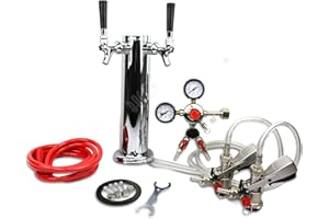 BACOENG Double Faucet Tower Beer Kegerator Conversion Kit with Dual Gauge Regulator, No Tank Stainless Steel Keg Tower