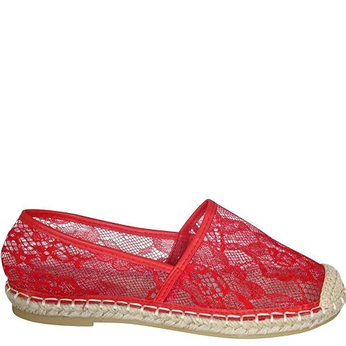 Romantische Espadrille mit Blumenverzierten Spitzenstoff Espadrillos Slipper Halbschuhe Sommerschuhe Damenschuhe Blau, Beige, Weiß, Rot, Schwarz NEU 2016 V1597