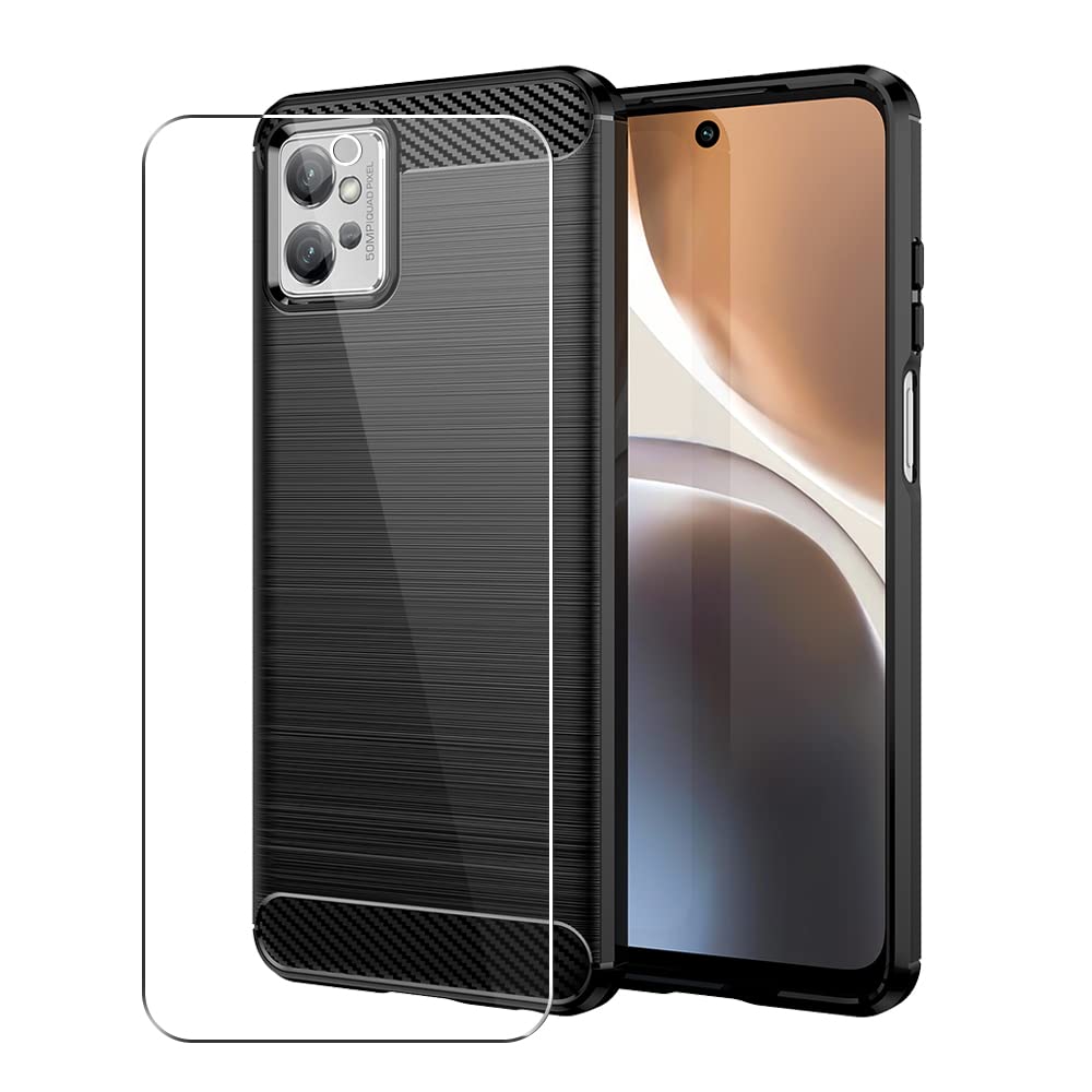 SDTEK Case Compatible with Motorola Moto G32, Full Body Front and Back 360 Protection Carbon Fibre Phone Cover with Tempered Glass Screen Protector
