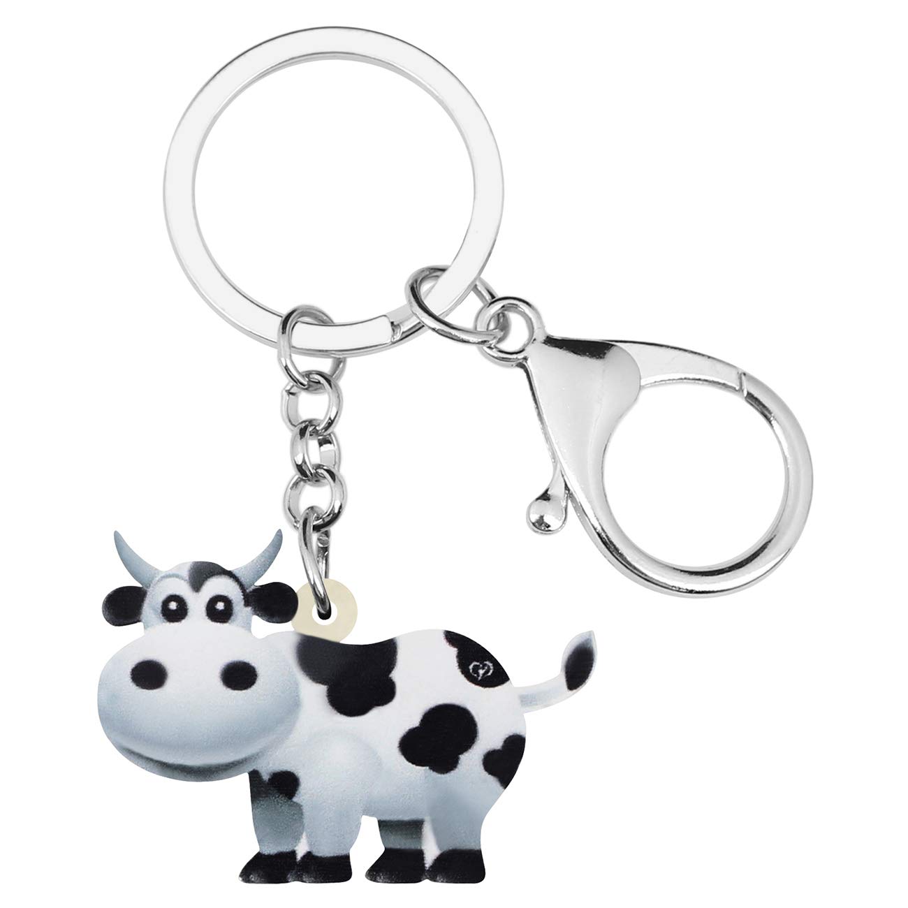 WEVENI Acrylic Cute Dairy Cow Keychain Cattle Keyring Farm Jewelry Charms For Women Girl (White)
