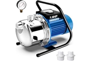 FOTING Shallow Well Pump, Portable Jet Pumps Garden Pump, Water Transfer Draining Irrigation Pumps Stainless Steel for Home Garden Lawn Farm, 1.6HP 1600GPH