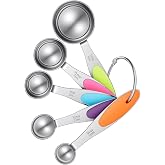 5PCS Measuring Spoons Set with Silicone Grip, Heavy Duty Stainless Steel Measure Spoons (15ml to 1.25ml) for Cooking, Baking, Coffee Scoop, and Kitchen Essentials, 1/4 1/2 1 tsp, 1/2 1 tbsp