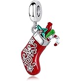QeenseKc Christmas Stocking Reindeer Snwoflake Dangle Charm Compatible with Pandora Bracelet Women Xmas Gift