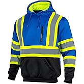 Drizomo High Visibility Safety Fleece Hoodie for Men Reflective Sweatshirt ANSI Class 3 Hi Vis Pullover Hoodie Jacket