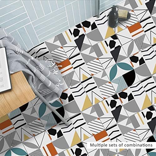 Wall Stickers Removable Wallpaper Tile Sticker Self-Adhesive Square Waterproof Oil-Proof Anti-Skid Tiles DIY Vinyl Wall Art for Bedroom Kitchen Bathroom Artwork Wall Murals (Geometric2,6*6 inch*50 PC)
