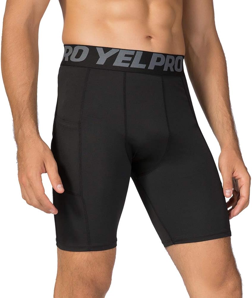 Lixada Men's Compression Shorts Pants Sports Baselayer Tights Active Workout Underwear Leggings with Pockets : Clothing