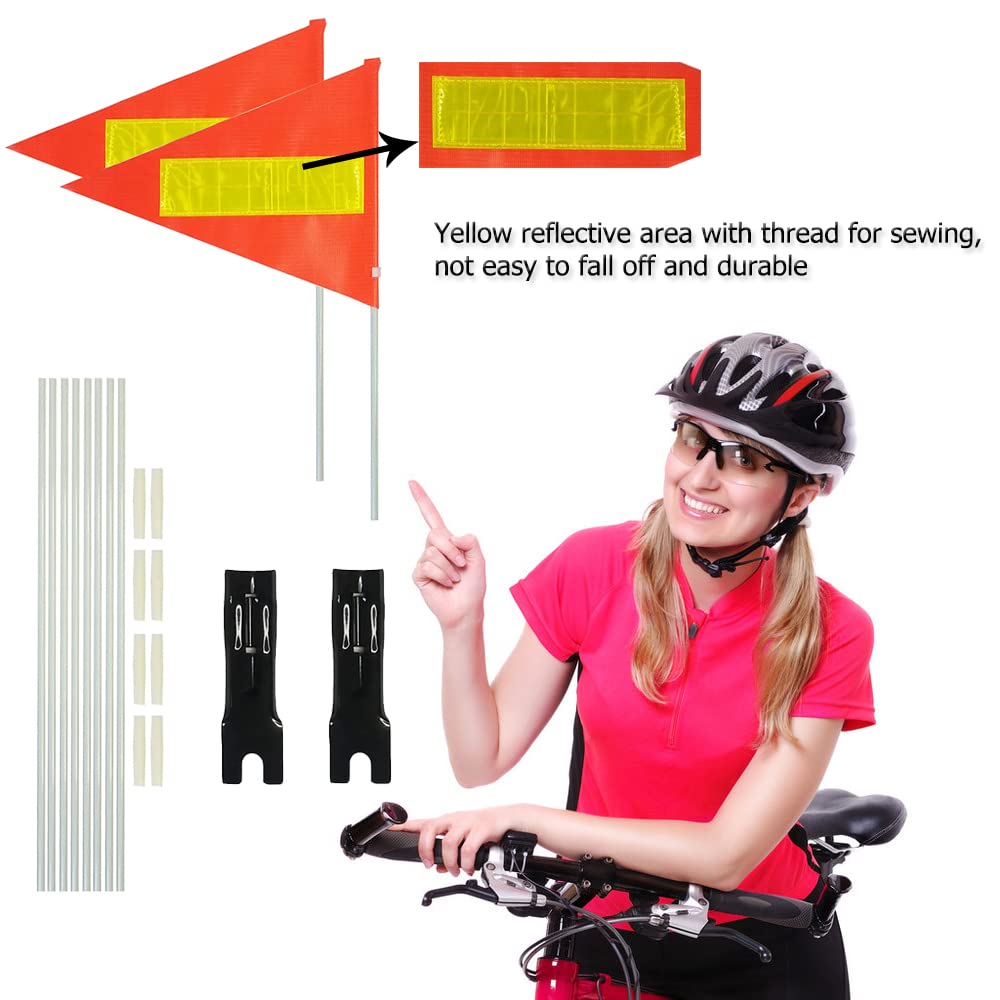 Bike Safety Flag with Pole 2 Sets, 6-Foot Adjustable Height Sturdy Fiberglass Tear-Resistant Waterproof Orange Safety Flag (Red Yellow and White)