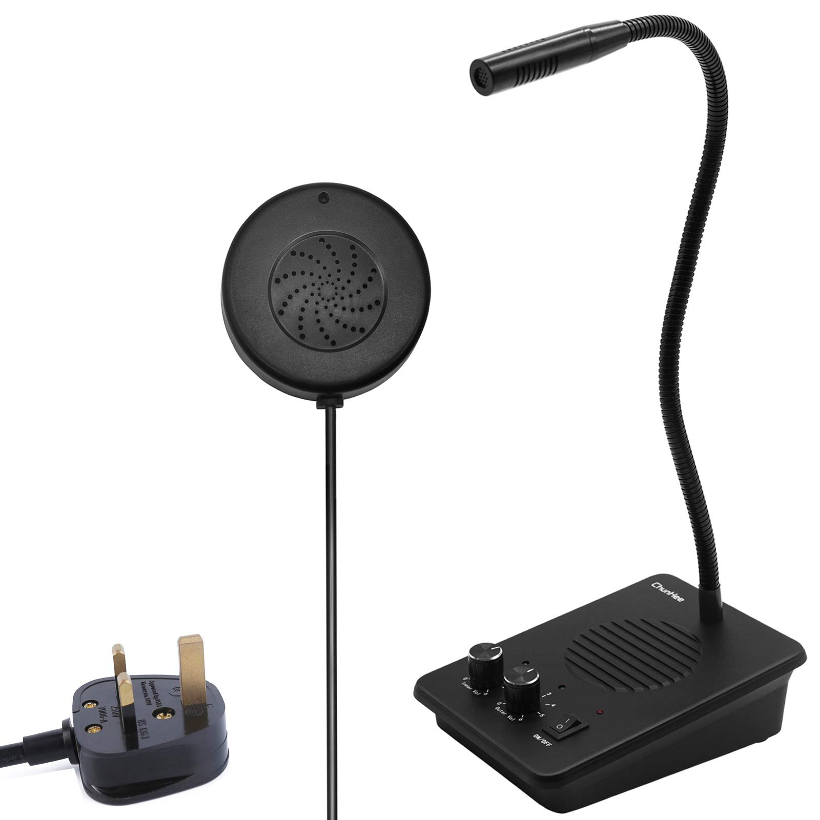 ChunHee Window Intercom System - Dual-Way Counter Intercom with Anti-Interference Microphone and Speaker Bank - Suitable for Commerce, Bank, Office, Hospital - Black