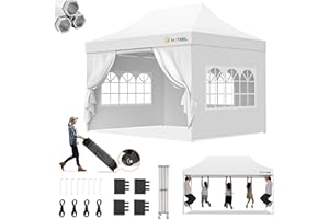 Hoteel 10x15 Pop Up Canopy Tent Heavy Duty with 4 Sidewalls, Waterproof Party Tent, Easy Set-up Commercial Instant Tents with Roller Bag & Sandbags, Hexagonal Leg (1-Year Warranty)