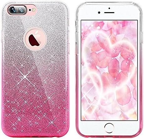 IPhone 7 Plus Case, Bling Sparkle Shiny Series Ultra-thin Premium 3 Layer Hybrid Semi-transparent Soft TPU with PC Case for iPhone7 Plus 5.5 inch (Gradient Rose)
