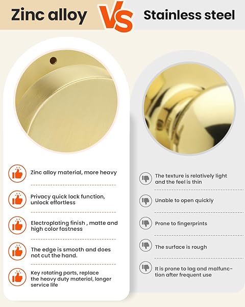 HAIDMS GOLD DOOR KNOBS WITH DEADBOLT, HEAVY DUTY GOLD EXTERIOR DOOR KNOBS, ZINC-ALLOY BRUSHED BRASS FRONT DOOR KNOB AND DEADBOLT SET (2 PACK)