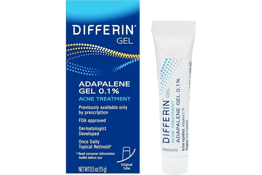 Differin Acne Treatment Gel, 30 Day Supply, Retinoid Treatment for Face with 0.1% Adapalene, Gentle Skin Care for Acne Prone Sensitive Skin, 15g Tube (Packaging May Vary) | 30-Day Supply, OTC Retinoid, Clears Acne & Prevents Breakouts, Gentle For Sensitiv
