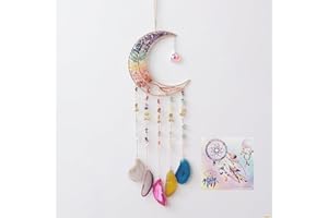 DREAMSUM 7 Chakra Wind Chimes Tree of Life Agate Moon Dream Catchers Hanging Ornament Natural Gem Agate Slice Crystal Wind Chime for Home Garden Decoration (Color)