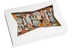 White Pastry Bakery Box 12x8x3inch,Large Donuts,Muffins,Cookies Boxes with PVC Window - Auto-Pop up Paper Box Nature Cardboar