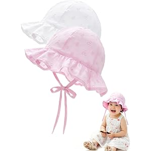 Baby Toddler Sun Beach Hat Girl, Infant Summer Bucket Cotton Cute Hat | Foldable Packable Sun Protection Hat with Windproof C