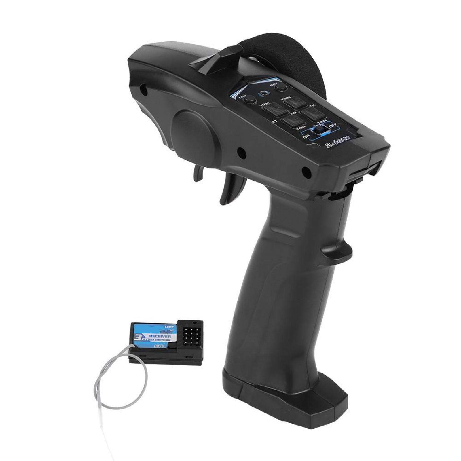 DAUERHAFT RC Transmitter 2.4Ghz 4CH Transmitter Receiver, 4 Channels RC System Transmitter and Receiver,Servo Reversing,LED On,Off Indicator,With Low Battery Warning,for RC Cars/Boats