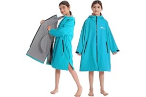 Hiturbo Kids Waterproof Swim Parka: Windproof Swimming Coat - Thin Fleece Lining - Oversized Swimmer Jacket