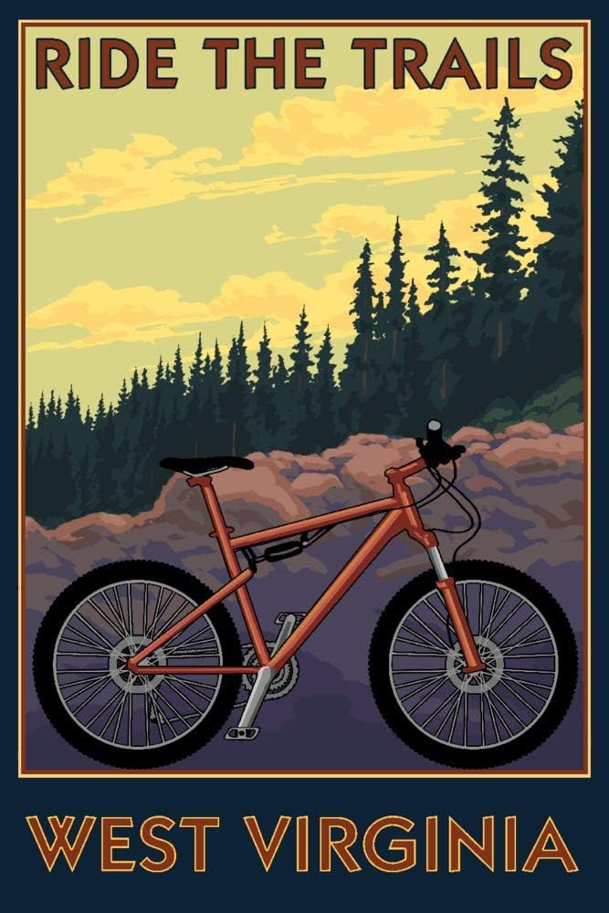 West Virginia - Ride the Trails - Mountain Bike Scene (12x18 Art Print, Wall Decor Travel Poster)