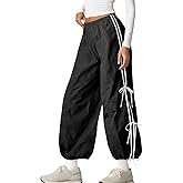 Fisoew Womens Wide Leg Track Pants Casual Elastic Waist Bow Tie Y2K Baggy Sweatpants with Pockets Black
