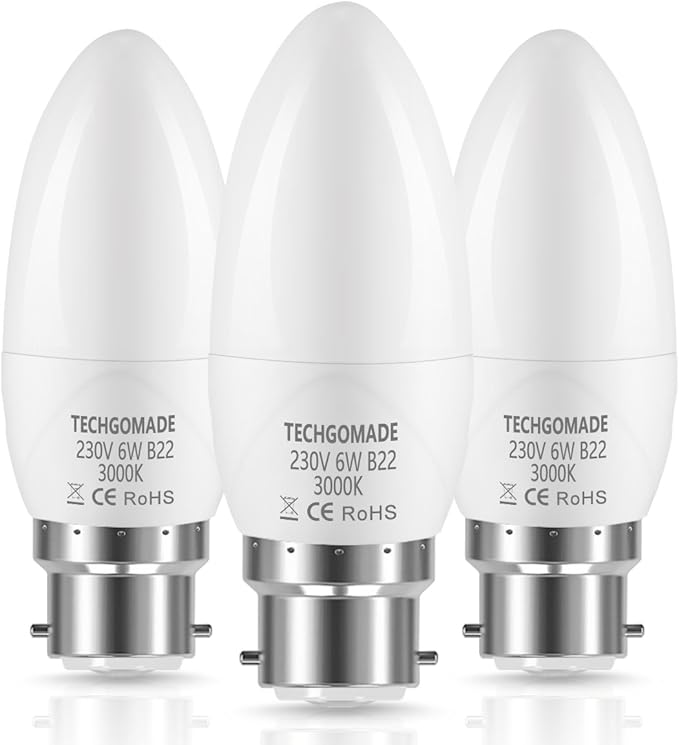 B22 LED Candle Bulbs, Techgomad 6W Led Candle Light Bulb, 60W