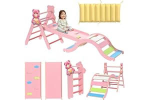 KIDSBUDDY Pikler Triangle Set with Cushion 9 in 1, Climbing Toys for Toddlers 1-3, Montessori Indoor Baby Playground for Safe Motor Skills Development, Large Foldable Wooden Climbing Toys Set for Playroom