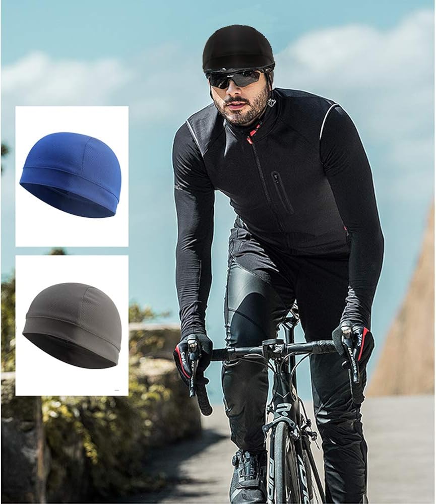 3 Pack Cooling Skull Cap Helmet Liner Sweat Wicking Cycling Running Hat for Men Women: Clothing