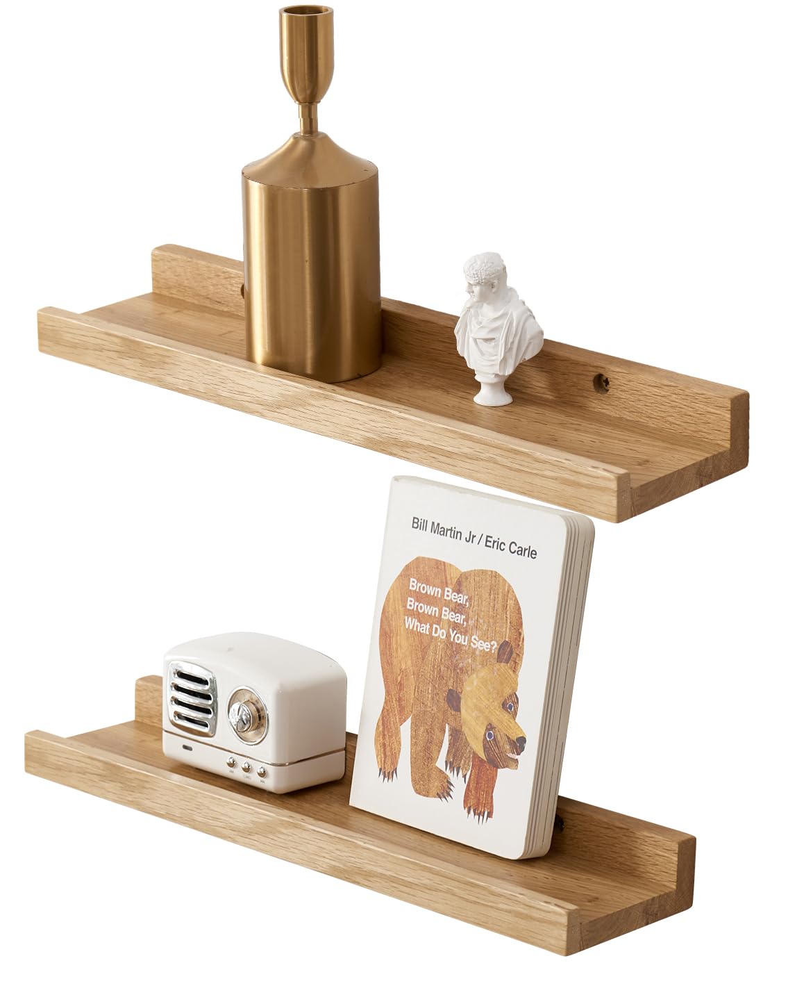 Gieanoo Floating Shelves, 30cm Solid Oak Wood Rustic Wall Shelves Set of 2 Wall mounted Picture Ledge Shelf with lip radiator shelf Display Shelf For Living Room, Kitchen, Bedroom — image 1