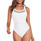 Century Star One Piece Swimsuit Women Tummy Control Vintage Swimsuits Mesh U Back Modest Swimwear
