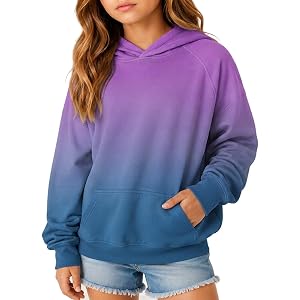 Hoodies For Teen Girls Cute Oversized Gradient Sweatshirts Long Sleeve Pullover Fall Winter Clothes Size 5-16 Years