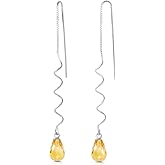 Galaxy Gold GG 14k White Gold Threaded Dangle Earrings with Citrine
