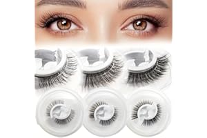 3 Pairs Reusable Self-Adhesive Eyelashes, Natural 3D False Lashes, No Glue Needed, Easy Snap-On Application (Style A-natural 