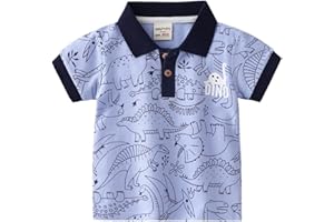 Toddler Baby Boys Dinosaur Printed Polo Shirt Short Sleeve Tees Tops Cotton Pullover Shirt Summer Clothes