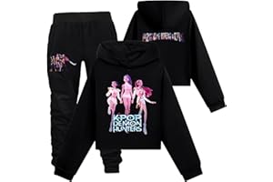 SZRXKJ nisex Hooded Cartoon Demon Chracters Print Multicolor Polycotton Pullover Hoodies and Pants 2pcs Clothing Sets