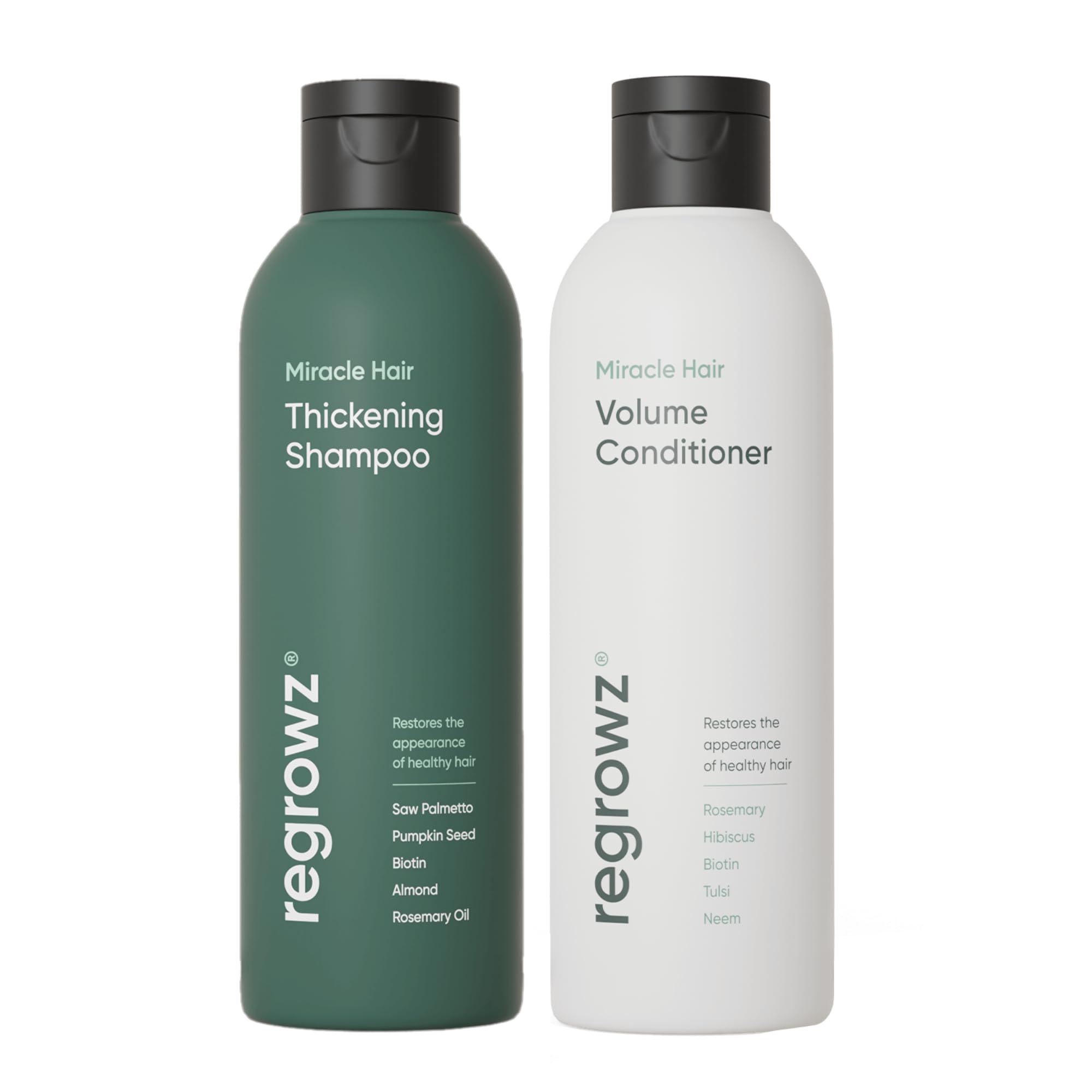 Regrowz Hair Thickening Shampoo 225ml & Hair Volume Conditioner 200ml - Biotin Hair Growth Shampoo and Conditioner for Women & Men - DHT Blocker & Sulphate Free - Restore Stronger & Healthier Hair